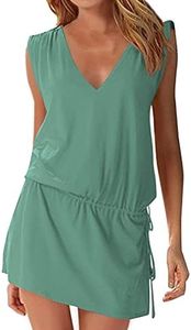 Hount Women's Beach Bathing Suit Swimsuit Cover Ups Csaul V Neck Swimwear Summer Swimwear Dress (Lake Green,Small