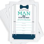 Little Man Themed Baby Shower Invitations | Bow Tie, Mustache, and Suspenders! | 25 Invitations with Envelopes