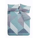 Catherine Lansfield Larsson Geo Reversible Double Duvet Cover Set with Pillowcase Teal Green