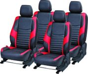 Khushal Leatherite Faux Leather Designer Front and Back Car Seat Covers Set for Tata Zest (Black, Red)