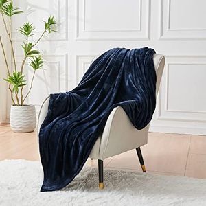 LINENOVA Fleece Blankets 220x240cm - 300GSM Lightweight Flannel Microfiber Fuzzy Soft Cozy Bed Blanket for Bed, Sofa, Couch, Travel, Camping (Navy)