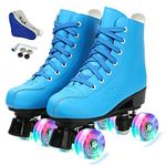 Women's Roller Skates PU Leather High-top Roller Skates Four-Wheel Roller Skates Shiny Roller Skates with Carry Bag for Girls (Blue Flash Wheel,US:6)