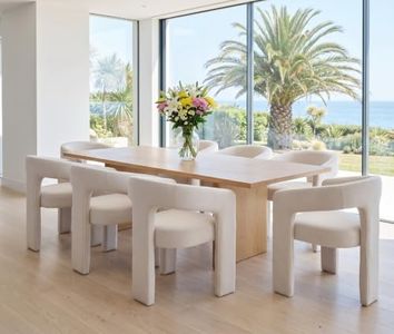 RIVOVA Modern Barrel Dining Chairs Set of 8, Linen Upholstered Accent Side Chair with Arms Comfy Makeup Vanity Chairs, Dining Living Room Kitchen Chairs, Beige