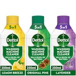 Dettol, Washing Machine Cleaner, Multipack, 750ml (250ml x 3pck) Triple Fragrance, Antibacterial, Removes Bacteria, Odours, Limescale, Hidden Dirt, Lasting Freshness, Kills 99.9 Percent of Bacteria