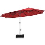 COSTWAY 4.5m Double-Sided Parasol with Base and Crank, Outdoor Twin Extra Large Patio Umbrella, Market Sunshade Shelter Canopy for Garden Patio Beach Yard (Wine Red)