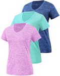 Cosy Pyro 3 Pack Women's Short Sleeve Dry Fit T-Shirts Moisture Wicking Athletic V-Neck Gym Tee Exercise Yoga Tops Navy/Azure/Purple XL