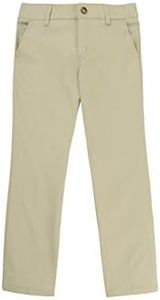 French Toast girls Adjustable Waist Stretch Twill Straight Leg (Standard & Plus) Pants, Khaki, 8 US
