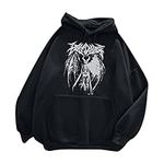 5665 Womens Cute Harajuku Hoodie Fuzzy Cozy Pullover Tops Long Sleeve Hooded 90s Y2k Vintage Graphic Aesthetic Sweatshirt, Black, Large