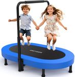 ANCHEER Trampoline, Double Mini Trampoline with Adjustable Handle - Indoor/Outdoor Rebounder for Kids & Toddlers, 56'' Safe Oval Fitness Trampoline with Bar for Home Fun