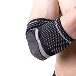 Hykes Elbow Support Compression Sleeve brace for pain relief Tendonitis Arthritis Sports badminton Tennis elbow cricket joint Gel pad protection golf workout gym - One Pair (Grey, Large)