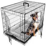 DogCrates+ Medium Foldable Dog Crate with Bed, 2 Doors Design, Non-Chew Plastic Removable Tray, 30-Inch Black