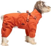 BRKURLEG Dog Raincoat for Small and Medium Dogs, Small Dog Rain Jacket with Harness Built in, Waterproof 4 Legs Pet Raincoats, Puppy Outdoor Jacket with Reflective Strip, Orange, XXXL