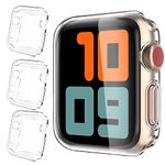 AhaStyle [3 Pack] Ultra Clear Slim iWatch Case TPU Full Coverage Shockproof Screen Protector Compatible with Apple Watch 38mm 42mm 40mm 44mm, Apple Watch Series 6/5/4/3/2/1/SE (38mm,3Pack)