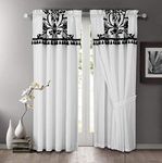 Chezmoi 2 Panel Black and White Floral Window Curtain/Drape Set with Valance-treatment Drapery