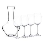 Nachtmann Vivendi Wine Decanter with Bordeaux Glasses, Set of 5, Crystal Glass, Clear, Whisky Carafe, Wide Base Bottle, White or Red Wine Glass Set with Long Stem, Dishwasher Safe