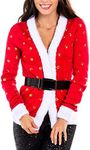 Tipsy Elves Classic Cute Cardigan Ugly Christmas Sweaters for Women with Fun Patterns and Animals - Women's Colorful Red Mrs. Claus Christmas Cardigan Size X-Small