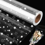 80cm*15m Clear Cellophane Wrap Roll with Star, Topeedy Star Gift Wrapping Paper Roll for Christmas Birthday Gifts Hamper Basket Valentines Day Flower Craft-star