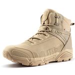 FREE SOLDIER Men's Waterproof Tactical Work Boots Lightweight Comfortable Combat Hiking Boots, Waterproof Sand, 8.5