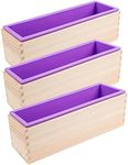 3 Pack 42oz Silicone Soap Molds, Flexible Rectangular Silicone Soap Making Tools Soap Molds Set DIY Handmade Loaf Soap Molds Kit with Wood Box For Soap Cake Candle Making(Purple)