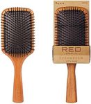 RED Premium Evergreen 100% Wooden Paddle Brush, Detangling Hair Brush, Long Bristles Beech-Wood Brush for Thick Curly Thin Long Short Wet Dry Hair, Long Lasting Shine (Square Paddle)