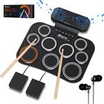 Rhymo Kids Drum Set for Ages 4-7, 9 Pad Electric Roll Up Drum Kit with Speaker, Pedal, Sticks & Headphone, Christmas Birthday Gift for Toddlers Boys Girls