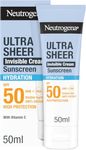 Neutrogena Ultra Sheer Invisible Cream Sunscreen Hydration SPF50 (1x 50ml), Facial Sun Cream with Vitamin C, High Broad-Spectrum Protection, 24h Hydration for Dry to Very Dry Skin, for Daily Usage