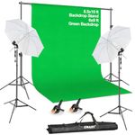 EMART Photography Backdrop Support System Kit, with Backdrop Stand, 6 x 9 ft Muslin Chromakey Green Screen, 2X 45W Studio Light Bulbs for Live Streaming, Photography Studio.