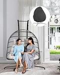 MOJIA Double Swing Egg Chair with Stand, 2 Person Wicker Hanging Egg Chair Outdoor Indoor, 550lbs Capacity Hammock Chair Loveseat with Cushion Cover for Patio, Garden, Backyard, Poolside