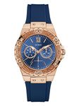 Guess Women's Stainless Steel Silicone Crystal Accented Watch, Color: Blue/Rose Gold-Tone (Model: U1053L1), NS