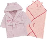 Style It Up Personalised Baby Newborn Dressing Gown Hooded Towel Wrap Set Bath Robe Gift (Pink Towel, Pink Robe, 0-6 Months)