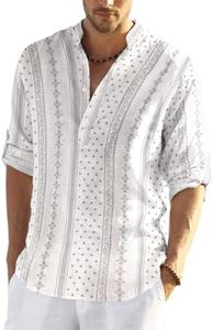 COOFANDY Men's Cotton Henley Shirt Long Sleeve Hippie Casual Beach T-Shirts Printed Tops