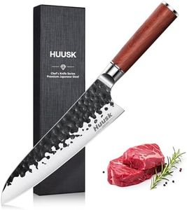 Huusk Japanese Chef Knife, 8 Inch Gyuto Knife with Hand Forged Carbon Steel Blade, Profesional Kitchen Chef Knives with Rosewood Handle, Razor Sharp Japanese Cooking Knives, Christmas Gifts for Men