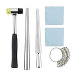 FLKQC Ring Mandrel Sizer Tool with Metal Mandrel Finger Sizing Measuring Stick and Ring Sizer Guage of 27 Pcs Circle Models Jewelry Sizer Tool and Rubber Jewelers Hammer