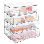 Vtopmart 4 Pack Stackable Clear Plastic Drawer Organizer, Makeup Organizers and Storage for Eyeshadow Palettes, Cosmetics, Beauty Supplies, Ideal for Vanity, Desk, Office, Bathroom Organization