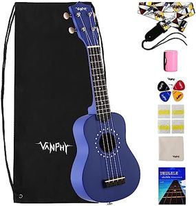 VANPHY Soprano Ukulele for Beginner Kids with Gig Bag,21 Inch Uke for Starter, Hawaiian Soprano Ukalalee Polishing adults, Basswood 21 Inch uke with Strap Picks Songbook Cleaning Cloth (Dark Blue)
