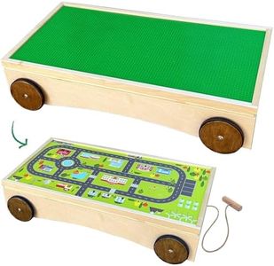 Montessori Birch Wood Handmade Multifunction Toddler Activity Table with Storage, Lego, Duplo & Mega Bloks Compatible, Kids Play Table with Car Track, Sandbox with Wheels, Under Bed Sofa Toy Storage