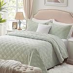 COZYART Sage Green Quilt Set Full/Queen Size, Bedspread Quilt Sets Soft Lightweight Quilted Coverlet Bedding Sets for All Season, 3 Pieces, 1 Quilt 2 Pillow Shams