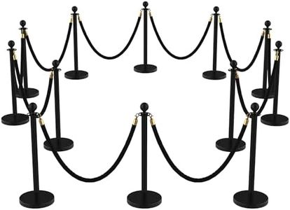 Crowd Control Stanchions 12PCS with 10 Velvet Ropes & 26FT Red Carpet, Stainless Steel Post and Filled Base, Retractable Safety Barriers for Hotel, Wedding, Theater, Event