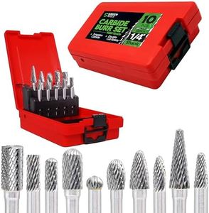 Carbide Burr Set 1/4" Shank – 10 Pcs Double Cut Die Grinder Bits for Milling, Carving, Engraving, Deburring, Drilling, Hard Wood and Metals – Tungsten Carbide Drill Bit Set for Rotary Tools