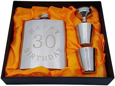 Palm City Products 30th Birthday Flask Gift Set - 7 oz Flask Engraved with Happy 30 Birthday