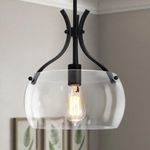 Glass Pendant Light Kitchen Island, 11.8" Modern Hanging Light Fixture, Black Pendant Lighting with Glass Shade for Dining Room Kitchen Sink Hallway Entryway