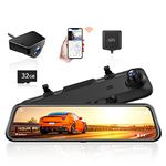 WOLFBOX 12'' Mirror Dash Cam with WiFi, 2.5K Rear View Mirror Camera with 1080P Rear Camera, WiFi Mirror Dash Cam Front and Rear, Included 32GB Card & GPS