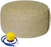 weruisi Woven Inflatable Ottoman with Air Pump D21”x H10” Outdoor Indoor Pouf Patio Footrest Stool with Portable Handle, Round Ottoman for Patio Garden, Camping, Bedroom, Living Room Natural Color