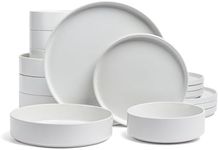 over&back 16-Piece Stackable Dinnerware Dish Set - Stoneware Dishes - Includes 4 Dinner Plates, 4 Salad Plates, 4 Cereal Bowls, and 4 Dinner Bowls - All-Occasion Place Settings - Semi-Matte White