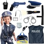 Born Toys Kids Fireman and Policeman Role Play Costume Set, Firefighter Suit, Police Vest, Hats, Accessories