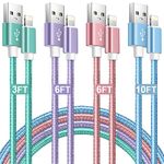 for iPhone Charger Cord,4Pack【3FT/6FT/6FT/10FT】 MFi Certified Lightning Cable Fast Charging Cord Nylon Braided iPhone Charging Cable Compatible with iPhone14 /iPhone13 /12/11 /Pro Max/XR/8/7/6/6s/SE