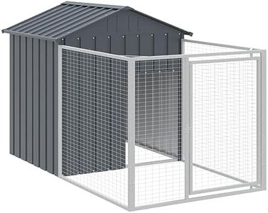 Dog House Dog Kennel with Roof and Run Anthracite Galvanised Steel vidaXL