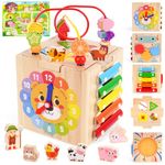 Toddler Wooden Activity Cube Toys, Montessori Toys for 1 2 3 Year Old Boy Girl, Educational Learning Toys for Toddlers 1-3 2-4 Years, Sensory Infant Toys First 1st 2st one two Christmas Birthday Gifts