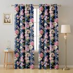 Cloth Fusion Printed Blackout Curtains 7 Feet Long Set of 2 Room Darkening Door Curtain with Grommet (Blue Coral)