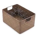 IGNPION Seagrass Storage Opened Basket Living Room Decorative Basket Woven Wicker Towel Basket Desktop Basket Rectangular Bathroom Storage Organiser Box, Shelves & Desks Multipurpose Storage Hamper, M